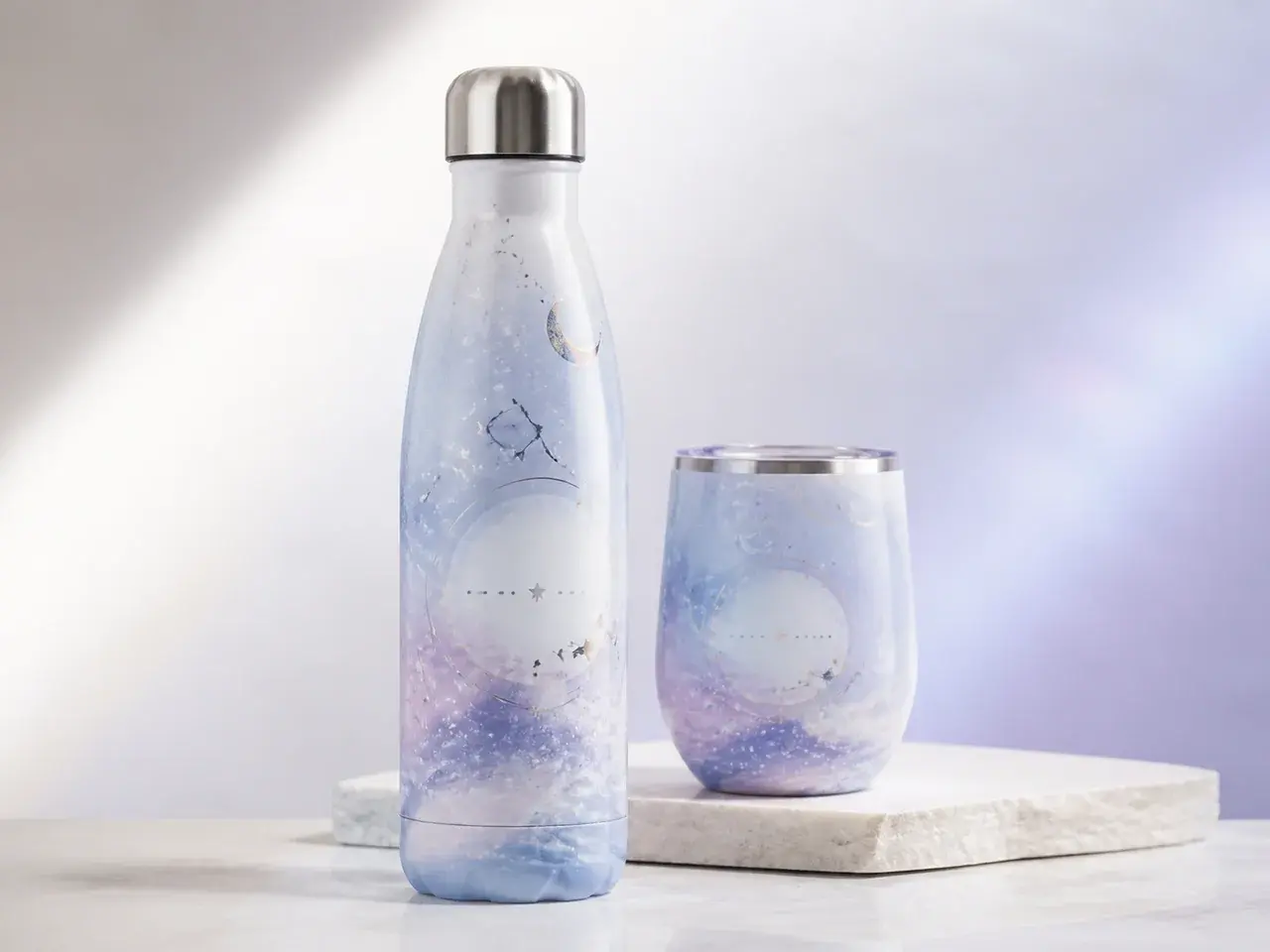 Progetto rappresentativo della borraccia e tumbler Extra Celestial personalizzati UnicaEC