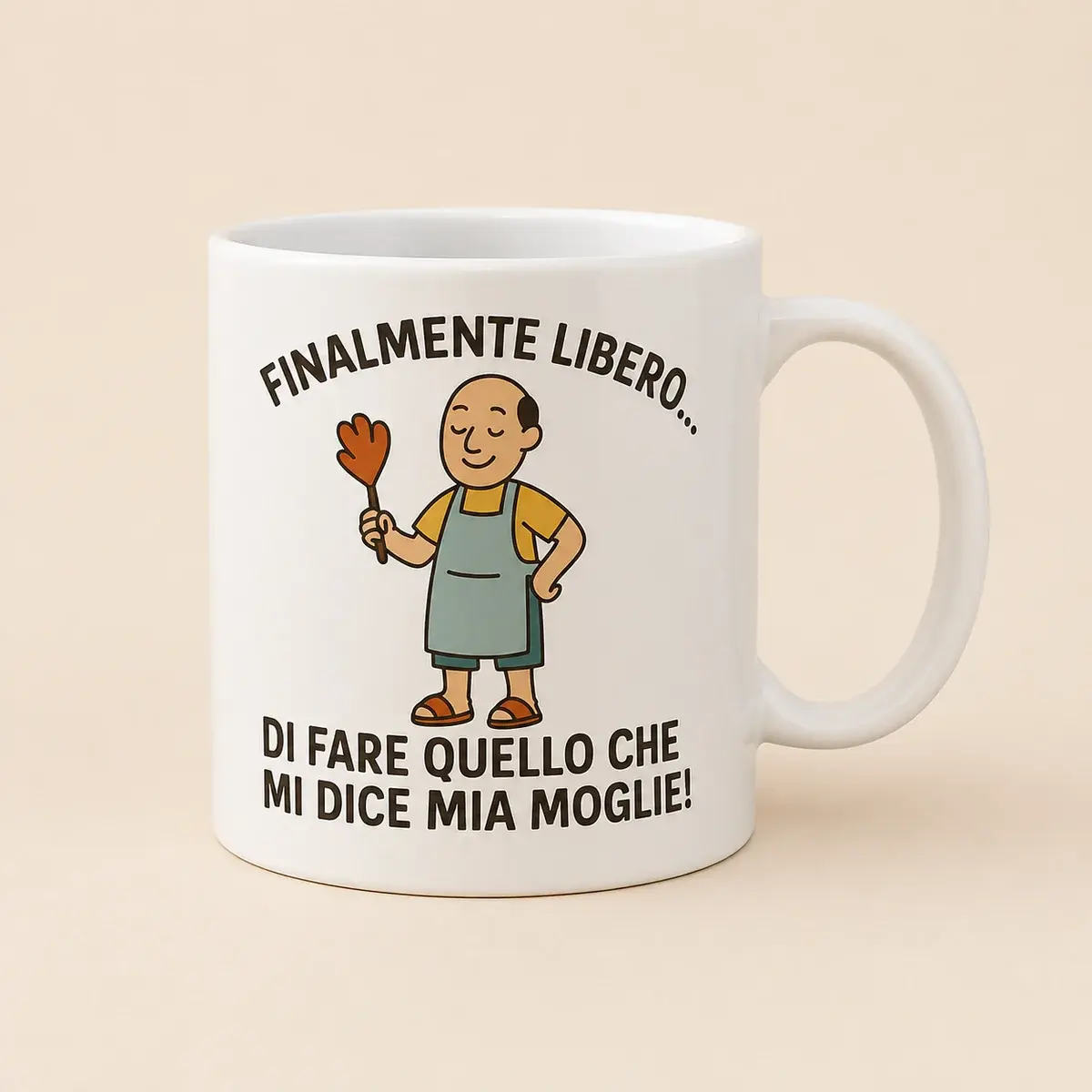 Tazza regalo pensione personalizzata, esempio di personalizzazione su fondo chiaro